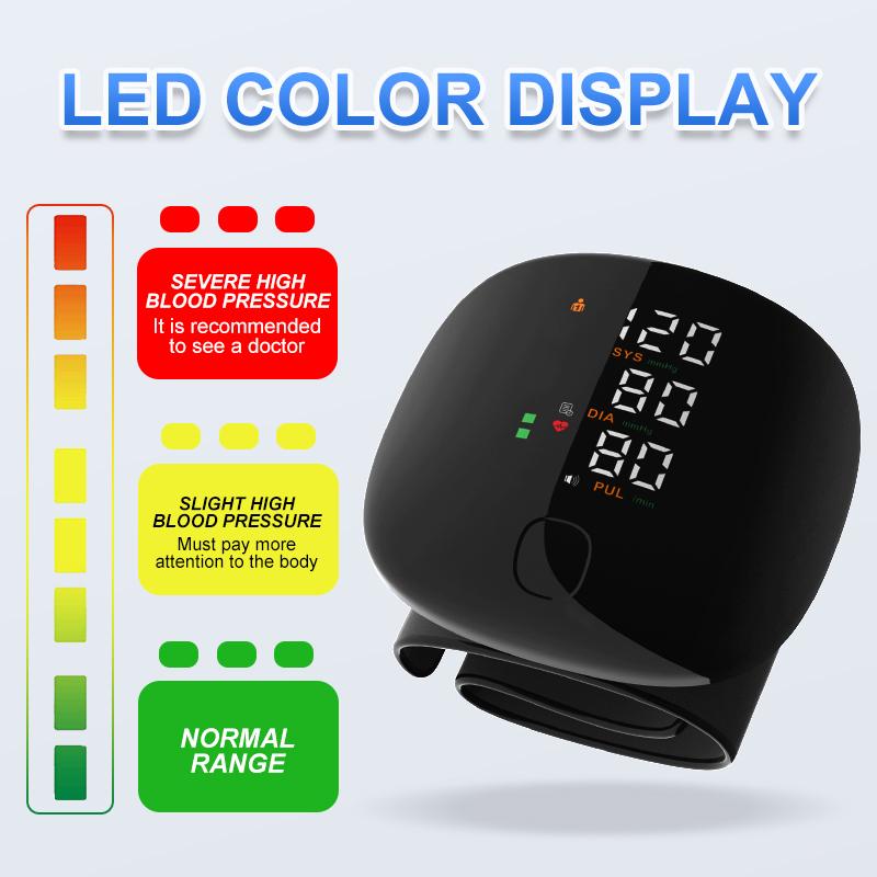 Перезаряжаемый монитор артериального давления на запястье Голосовой смарт-сенсорный светодиодный экран Цифровой автоматический тонометр АД Пульсовый сфигмоманометр сердечного ритма A01