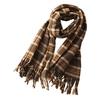 Women Winter Scarf Plaid Print Lightweight Soft Warm Scarf with Tassel Trim Cold Weather Imitation Cashmere Scarf