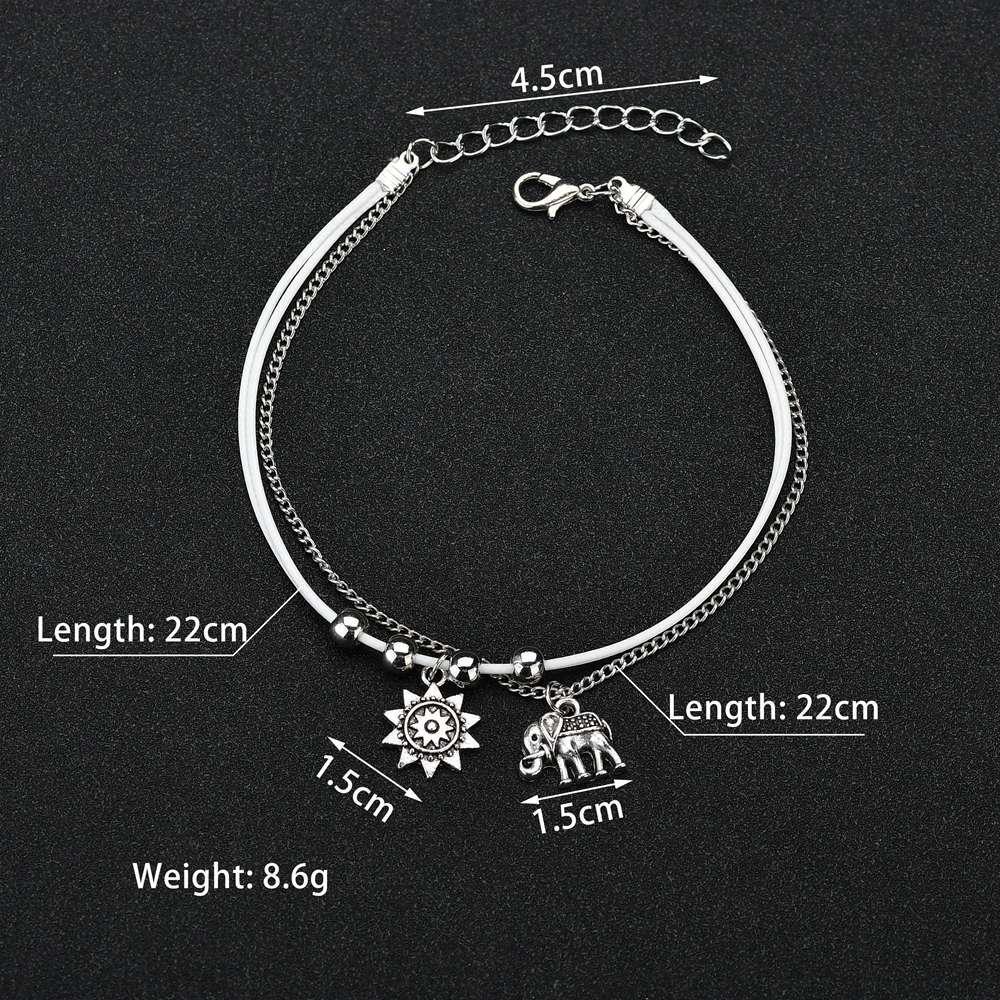 Bohemian Three-Layer Elephant & Sun Charm Anklet