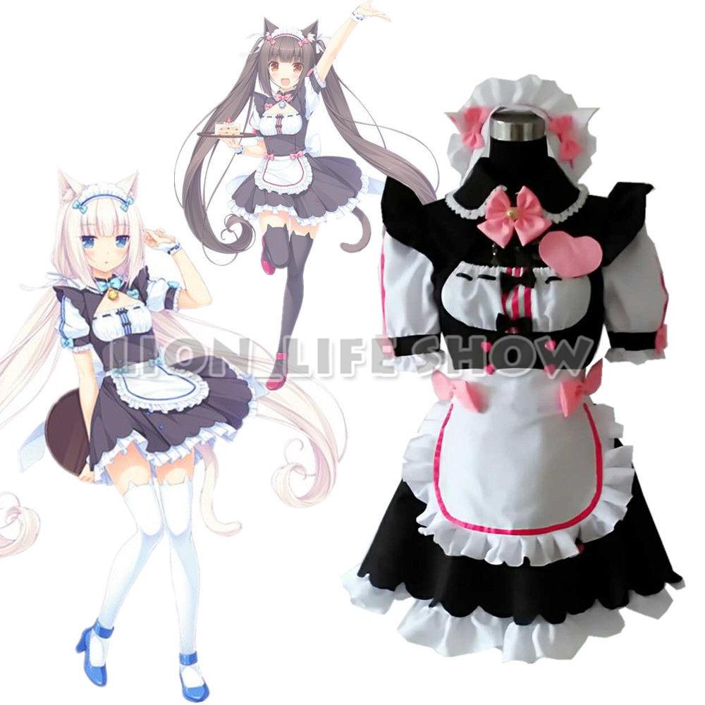 Biamoxer Женский NEKOPARA Chocola Vanilla Косплей Костюм Горничной Сексуальное Милое Платье Полный Комплект