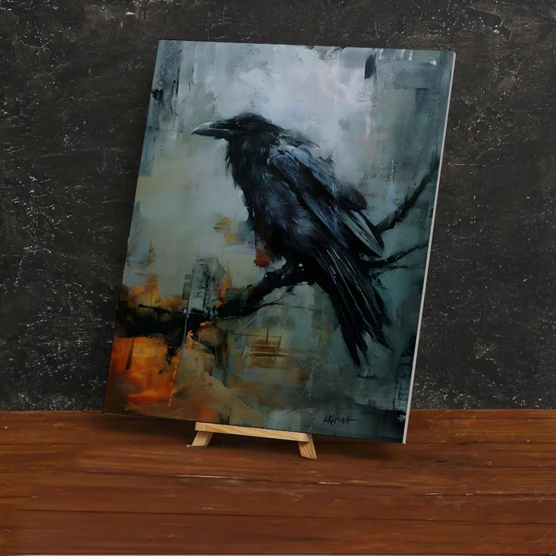 С Рамкой Ворона Акварель Холст Картина Настенное Искусство Украшение Птица Хэллоуин Подарок Темная Ворона Фреска Гостиная Домашнее Украшение