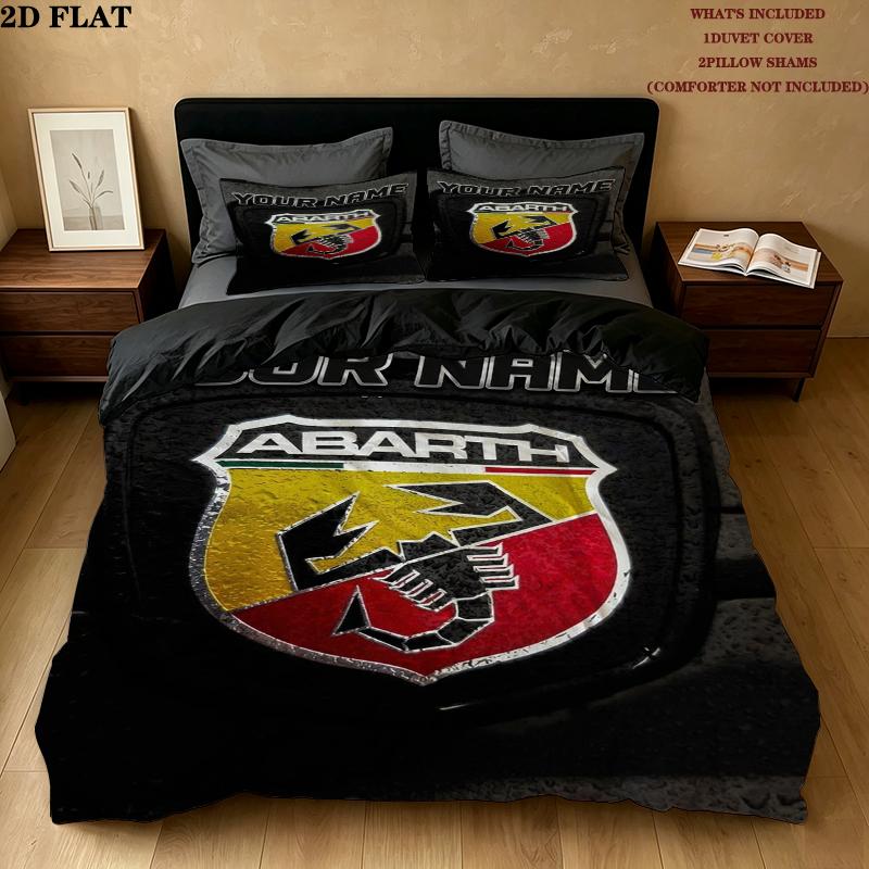 Custom Name Abarth Pattern Bedding uilt Set uilt Cover Pillowcase Home Decoration Birthday Gift(1*duvet cover + 2*pillowcase without core)