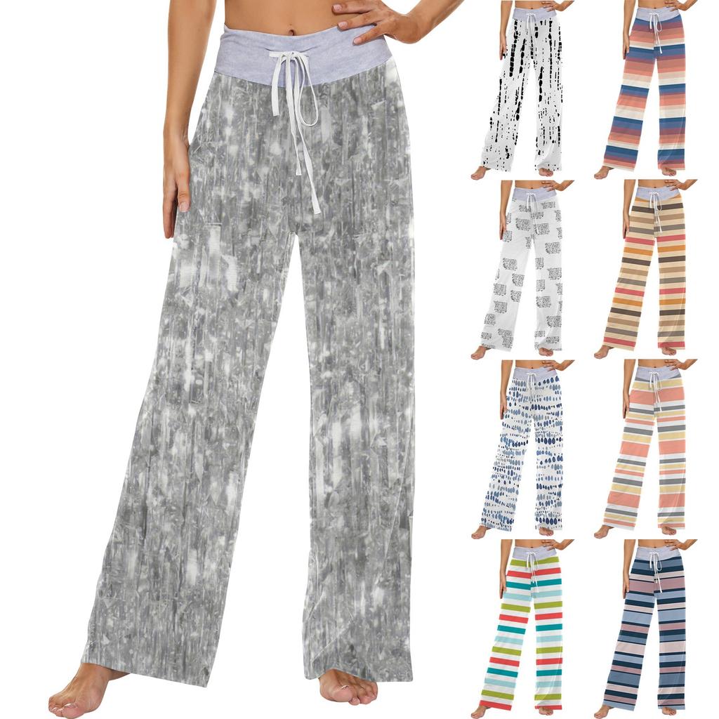 Женские модные повседневные удобные пижамные брюки с принтом и широкими штанинами на шнурке