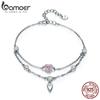 Romantic New 925 Sterling Silver Sweet Heart Pink CZ Double Layers Bracelets