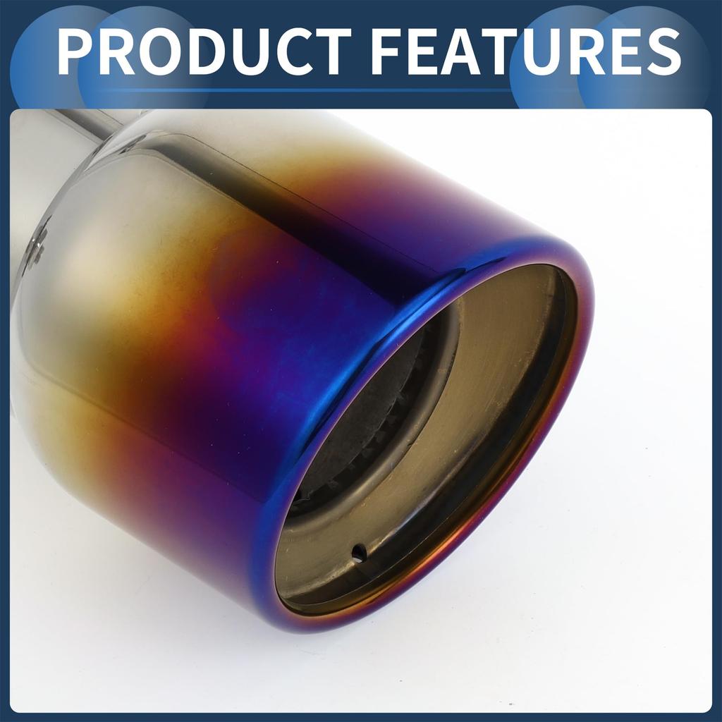 INFINAUTO Roll Edge Exhaust Outlet Rear 2.8" Inlet 3.5" Outlet 4.8" Long Car Tail Pipe Stainless Steel Burnt Blue Bolt-On