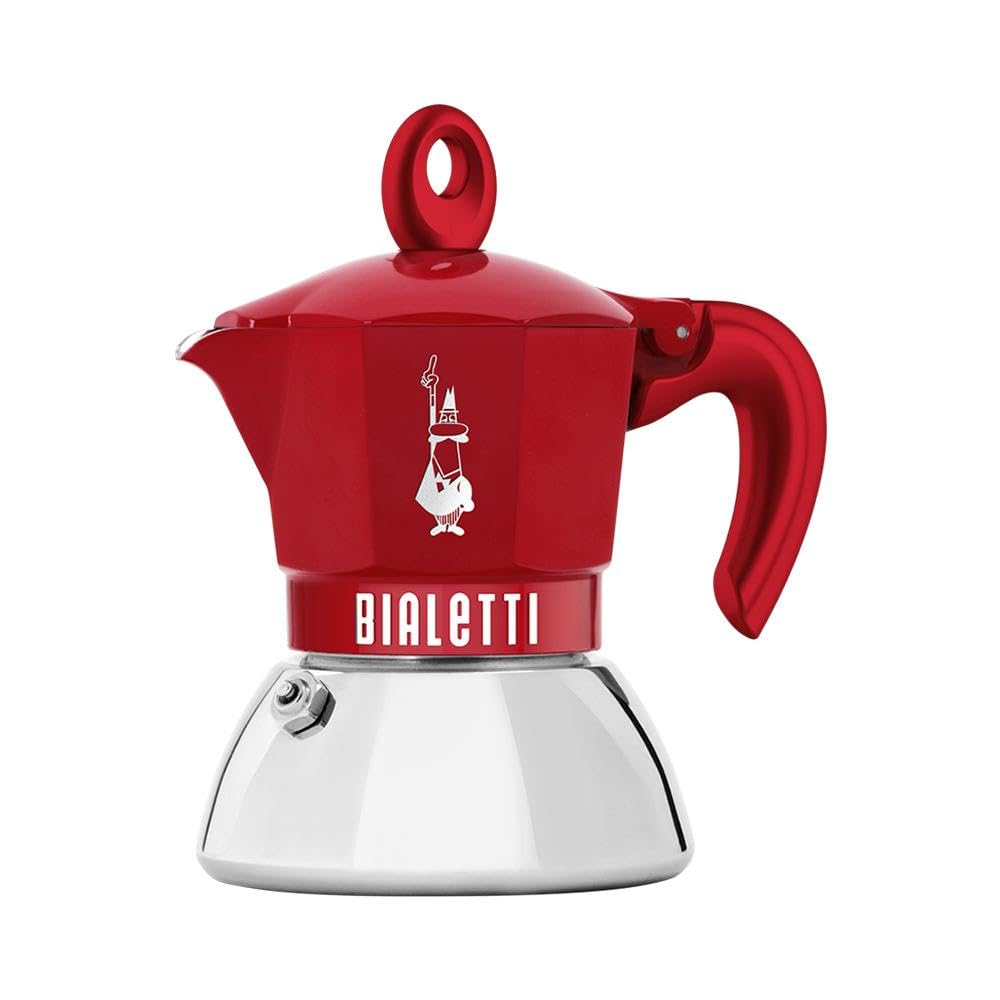 Bialetti Moca Induction Exclusive Red for 2 Cups IH Compatible Direct Fire Type Maker Espresso Maker & (Coffee Macchinetta)