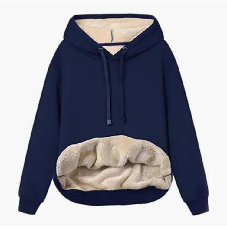 Warm Winter Coat for Women Thick Wool Hooded Jacket with Fur Lining Sweatshirt Top