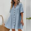 Женское платье-рубашка с коротким рукавом, лацканами, V-образным вырезом, на пуговицах, расклешенное