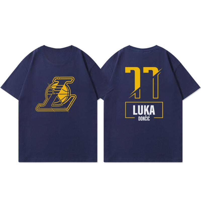 Lakers Luka Doncic Short Sleeve T-Shirt Women's and Men's American Basketball Training Suit Loose Cotton Casual Half Sleeve
