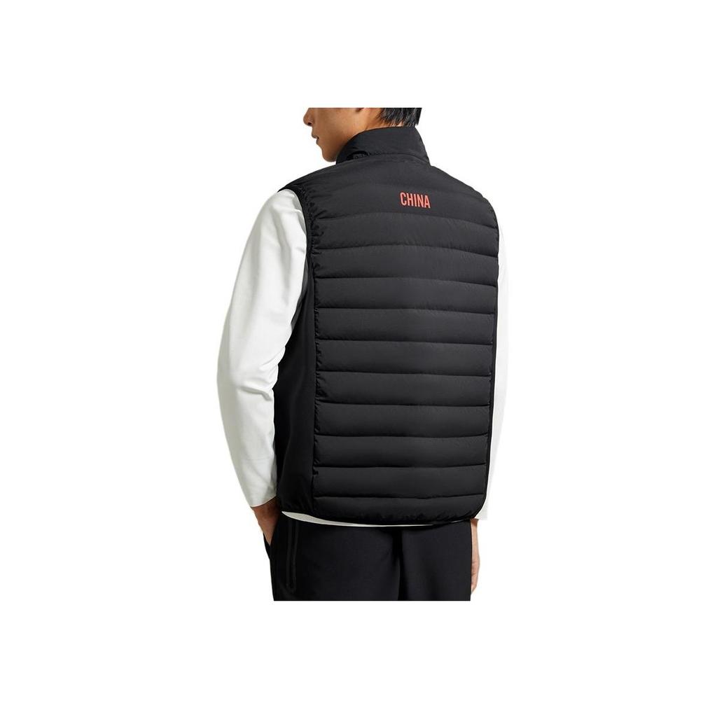 Anta Серия тренировок Однотонный Принт логотипа На молнии Стойка Воротник Толстый Теплый Жилет Мужской жилет Черный 152247965-2