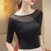 2024 Летняя облегающая сетчатая футболка на одно плечо - женская в стиле вестерн с ярким шелком
