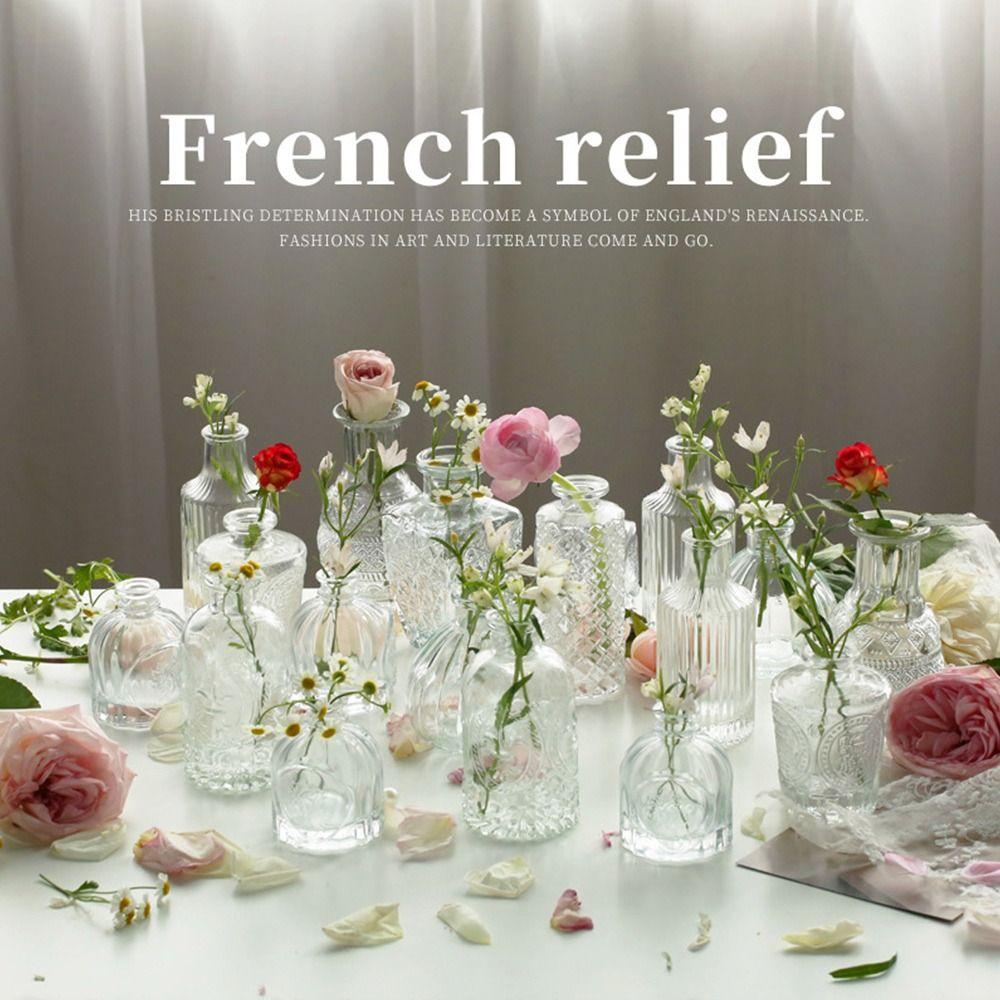 Прозрачная стеклянная ваза для цветов, мини-тисненая гидропонная ваза для растений, INS стиль, настольные украшения, украшение для дома, товары для вечеринок