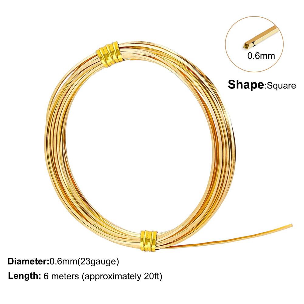 0.6mm,0.8mm,1.0mm 6M Square Copper Wire Half Hard Yellow Brass Wire for Jewelry Beading Craft Work