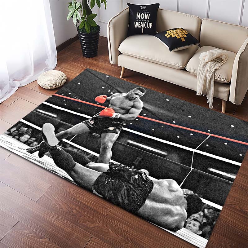 Boxing Champion Mike Tyson Photo Collage Red Boxing Glove Gold Frame Non Slip Floor Rug Sports Fan Man Cave Washable Indoor Area Carpet
