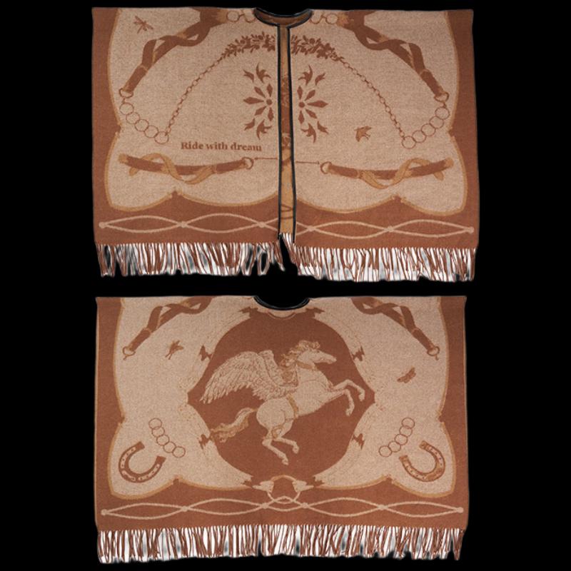 Luxury Pegasus Jacquard Wool Shawl & Cloak