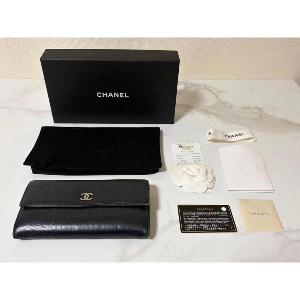 Used CHANEL Camellia Long Wallet with Coco Mark, Black