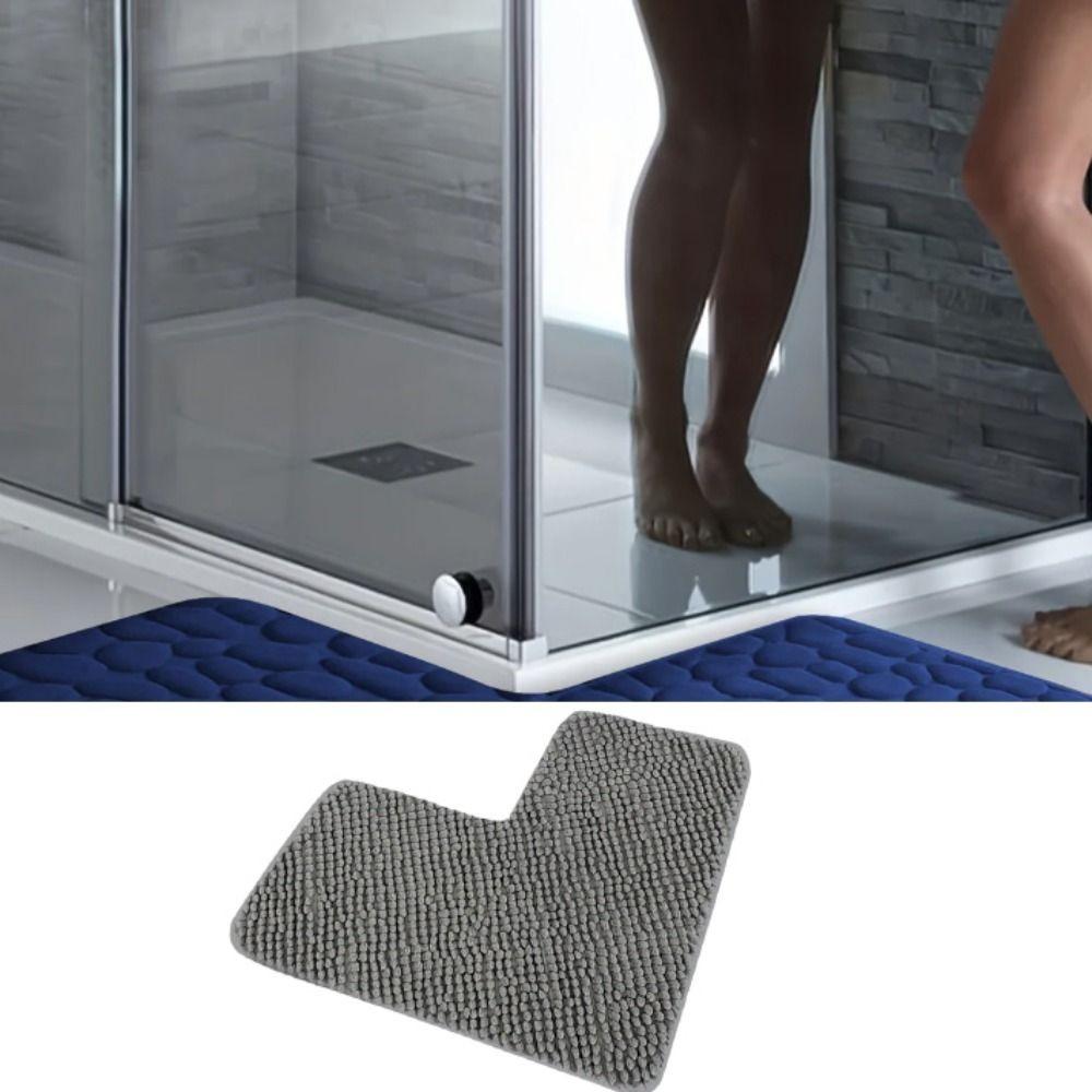 Non-slip L-shaped Chenille Bath Mat Washable Floor Mat Household Corner Shower Mat Bedroom