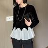 2024 Ранняя осень Шикарный черно-белый топ с длинными рукавами в стиле колор-блок