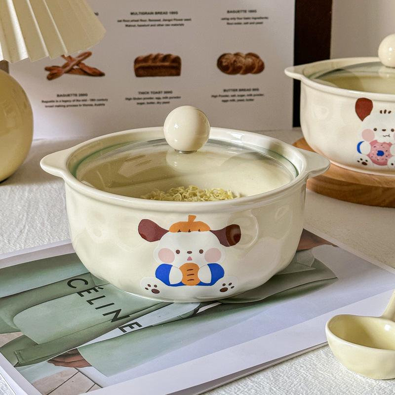 Милая керамическая миска для лапши быстрого приготовления двуухая суповая миска миска для лапши быстрого приготовления овсяная салатная рисовая миска бытовая посуда