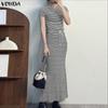 Two Pieces Women Sets Striped Short Sleeve Crop Tops and Long Skirts Outfits