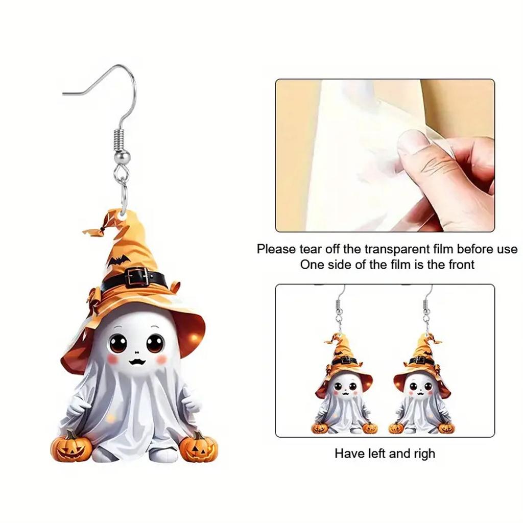 Halloween Acrylic Ghost Pumpkin Earrings Cute Party Accessories Lightweight Durable Costume Jewelry for Women