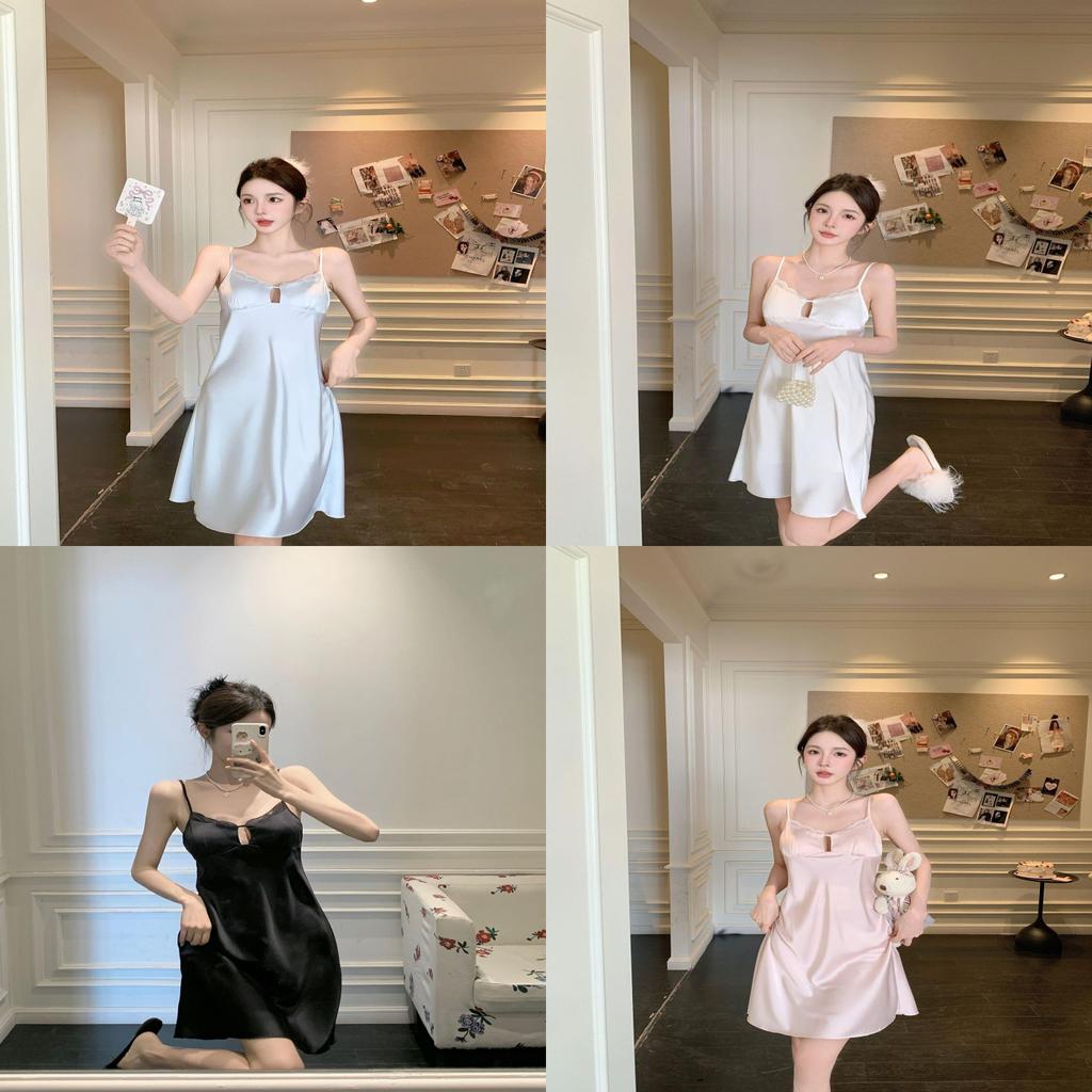 Ice Silk Sleepwear Women Summer Sleeveless Nightdress With V Neck For Home Relaxation