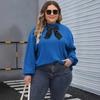 Women's Pullover Spring and Autumn Large Size Semi-high Neck T-shirt Top Ribbon Bow Patchwork Ribbed Base Layer