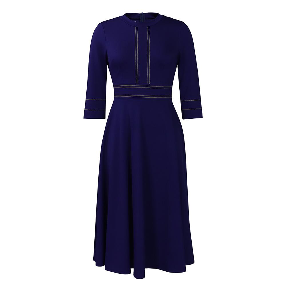 Весенне-летнее женское платье больших размеров с воротником-стойкой, модное вечернее платье с подолом, платья с рукавом три четверти