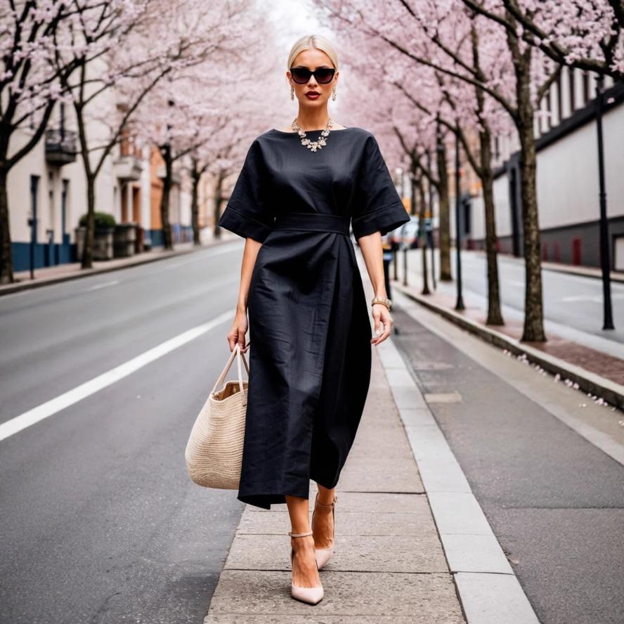 YYFS Женская мода лето весна однотонный принт с рукавами 1/2 и круглым вырезом с высокой талией повседневные платья