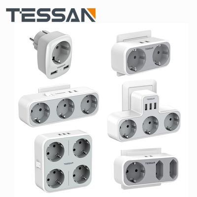 Tessan Удлинитель с вилкой европейского стандарта, розетками переменного тока и USB-портами для зарядки, адаптер с несколькими настенными розетками для домашнего офиса