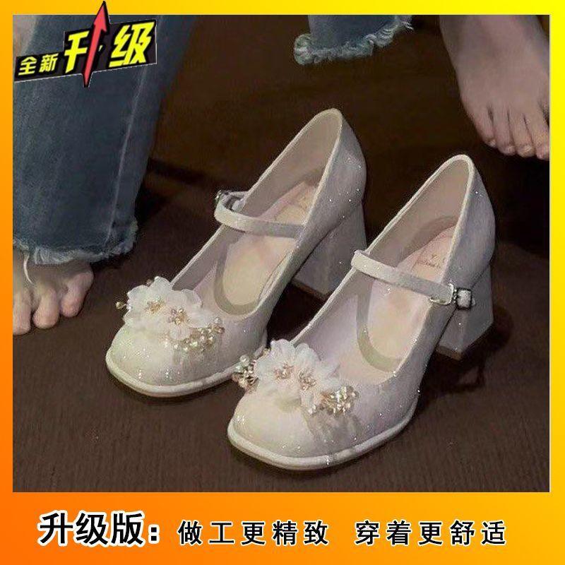 Medium Heel Thick Heel Shoesfemale Bridesmaid Thick Heel Women's Single Shoes 2025 with Skirt Wedding Shoes Small Man Mary Jane Single Shoe Girl