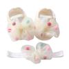Baby Girl Net Yarn Bowknot Princess Shoes Toddler Soft Sole Walking Shoes Headband Set