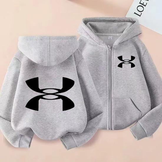 Kids Cardigan Autumn Winter Hoodie Zipper Style Sweatshirt 3-12Yrs Boys Girl Letter Sports Top Casual Fashion Loose Coat Clothes