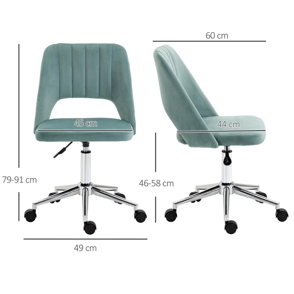 Height-Adjustable Desk Chair with Casters, 360 degrees Swivel, Scallop Shape, Foam, 49 x 60 x 79-91 cm, Green