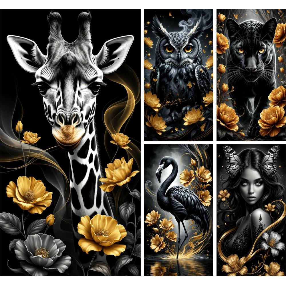 Большой размер Мозаика Сделай сам Полные наборы для рисования бриллиантами Искусство Жираф Сова Леопард Картина Вышивка Крестом Стразы