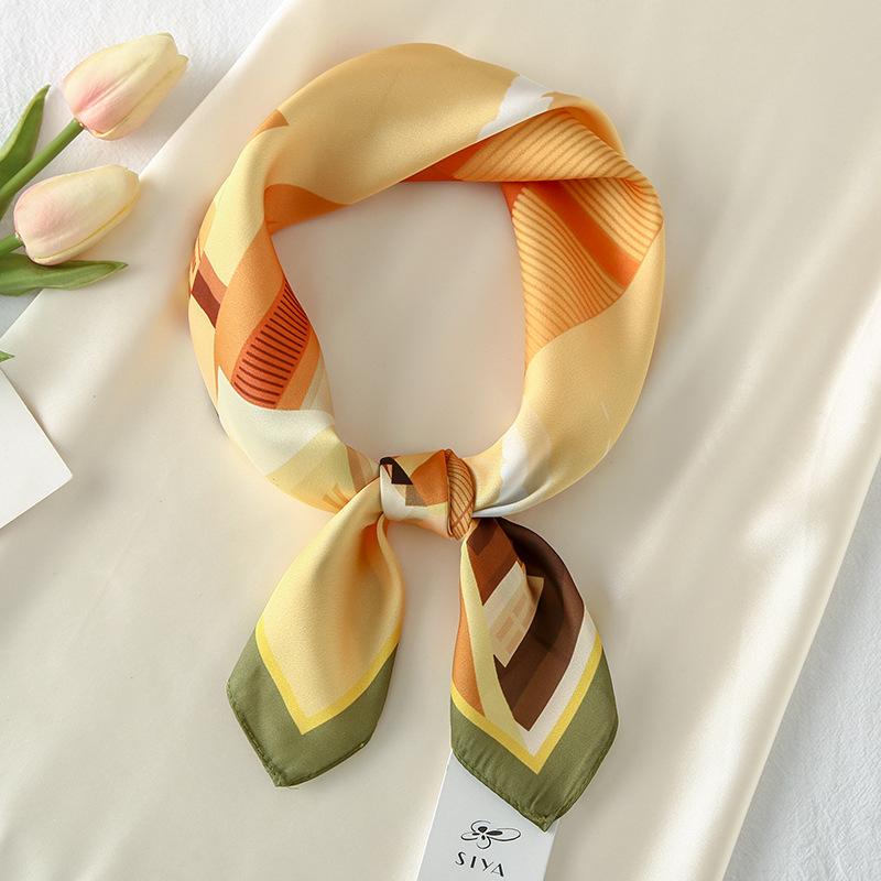 58 CM Summer New Simulation Silk Square Scarf Illustration Artistic Scarf Headband Women'S Decorative Versatile Small Headscarf