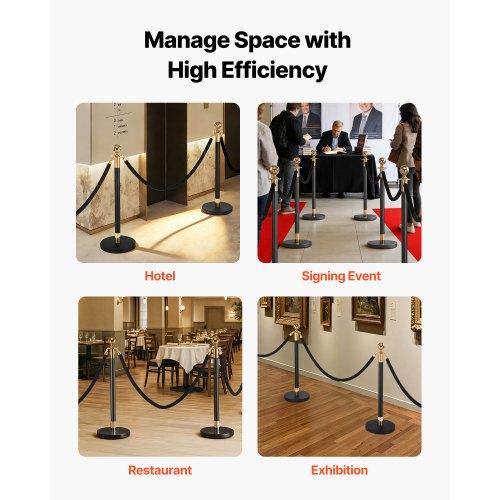 VEVOR Stanchion Post, 8 Pcs Crowd Control Barrier Set with 6 Black Velvet Ropes