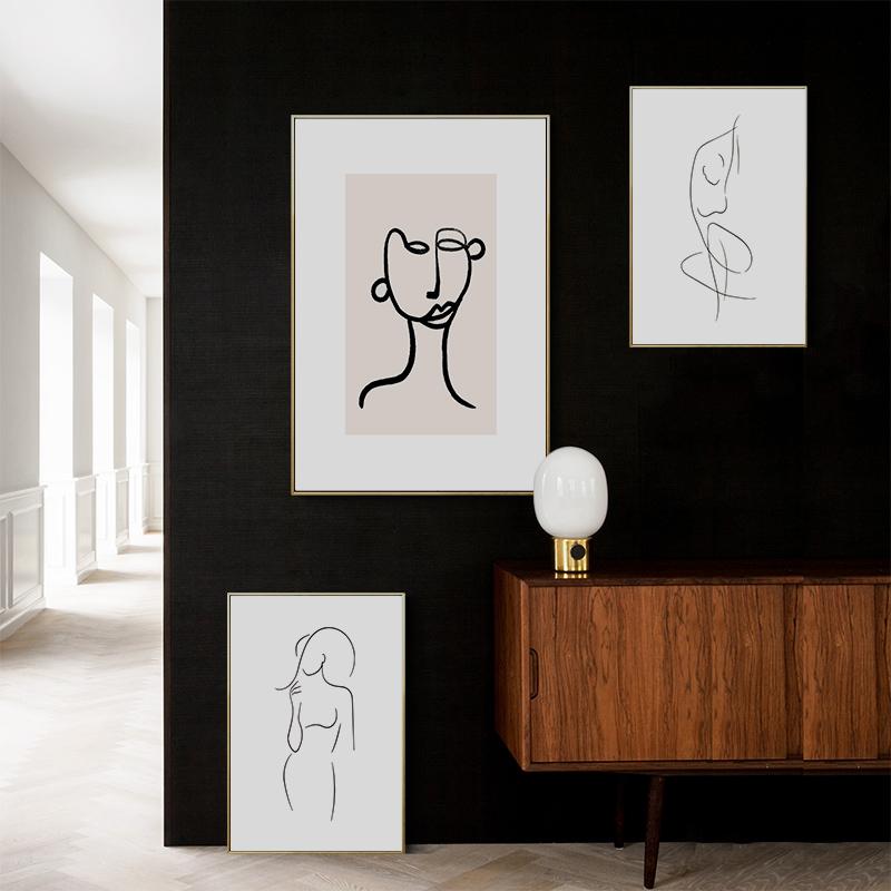 Beige Flowers Beauty Line Drawing Leaves Retro Wall Art Canvas Painting Nordic Posters And Prints Pictures for Living Room Decor