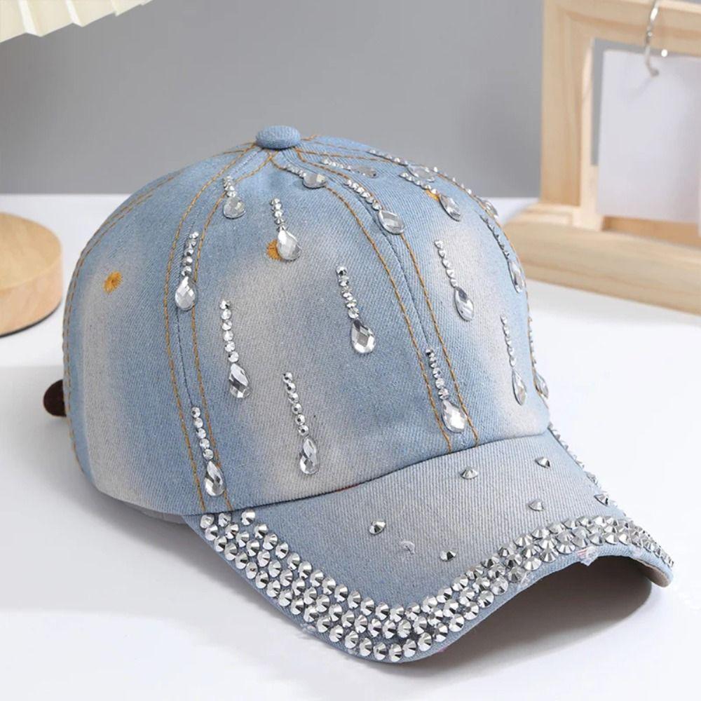 Adjustable Rhinestone Baseball Cap Women Cotton Denim Baseball Cap New Sequins Sports Cap