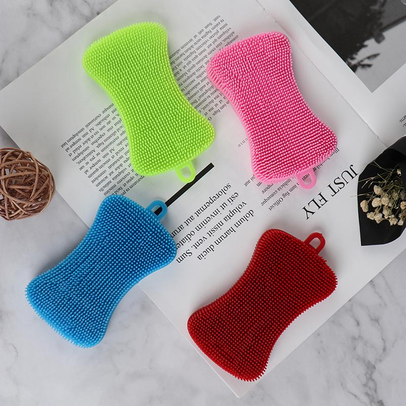 Silicone Dish Washing Brush Pot Pan Sponge Scrubber Kitchen Cleaning Tool