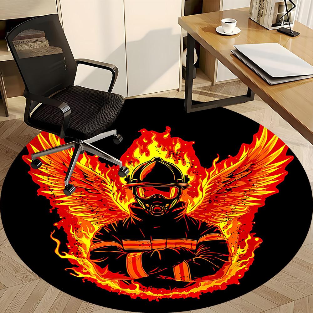 1pc Firefighter Phoenix Office Round Area Rug, Indoor Mat Suitable ForOffice, Under Office Chairs Bedroom Living Room Home Decor, Room Deco T037