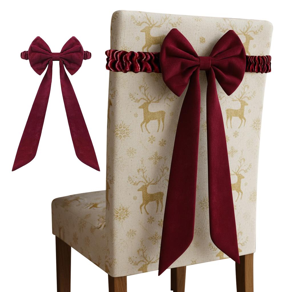 1/4PCS Burgundy Chair Sashes Chair Sashes Bows Burgundy Velvet Sashes Chairs Bows for Christmas Banquet Home Wedding Events