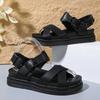 PU Leather Platform Sandals for Women 2025 Summer Comfy Non Slip Beach Shoes Woman Thick Sole Buckle Strap Black Sandalias Mujer