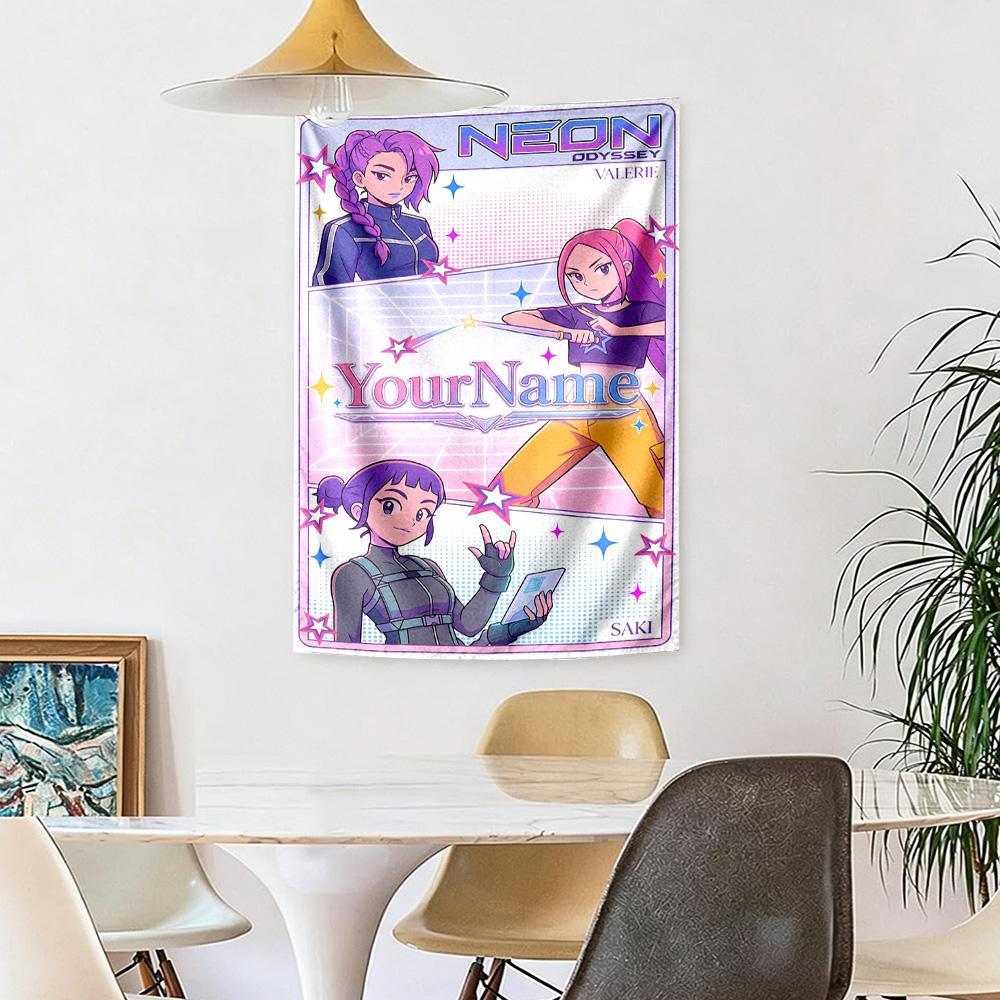 Demon Hunter Girls Custom Your Name Wall Decor Tapestry Art For Pet Memorial Birthdaywedding Party Backdrop Family Gift
