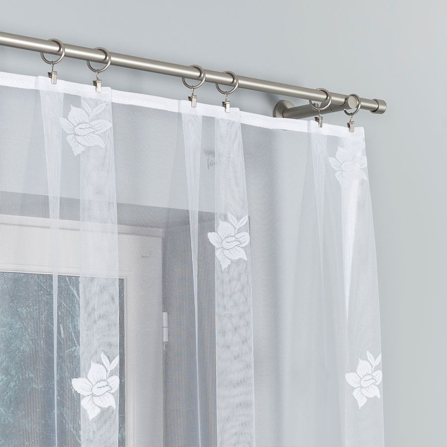 Irena - Ready-made Jacquard Curtain with Bottom Trim - - White