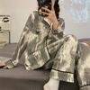 Весна и осень новый высококачественный комплект женской пижамы из имитации хлопка, летний комплект с длинным рукавом и брюками, женская свободная одежда для дома большого размера