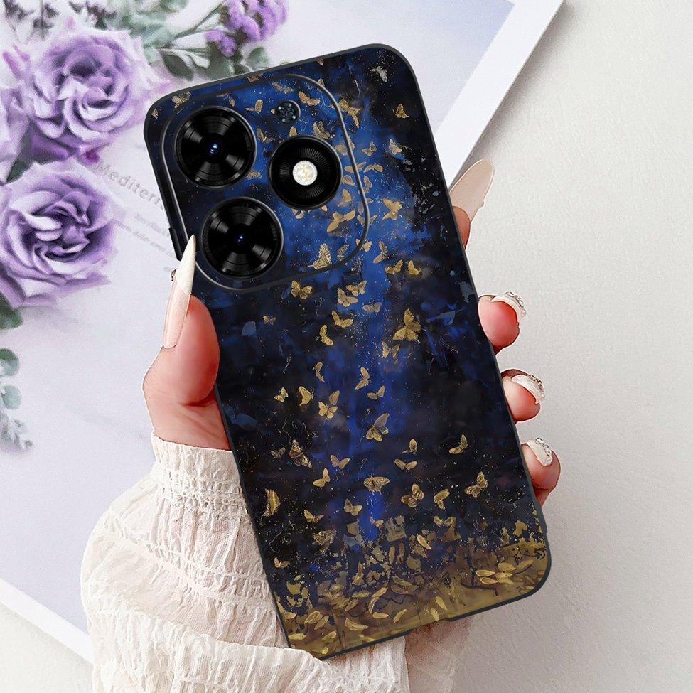 Для Tecno Spark Go 2024 BG6 Задняя крышка Для Tecno Spark Go 2024 Чехол Модный Роскошный Цветы Милый Мультяшный Кот Ударопрочный Силиконовый