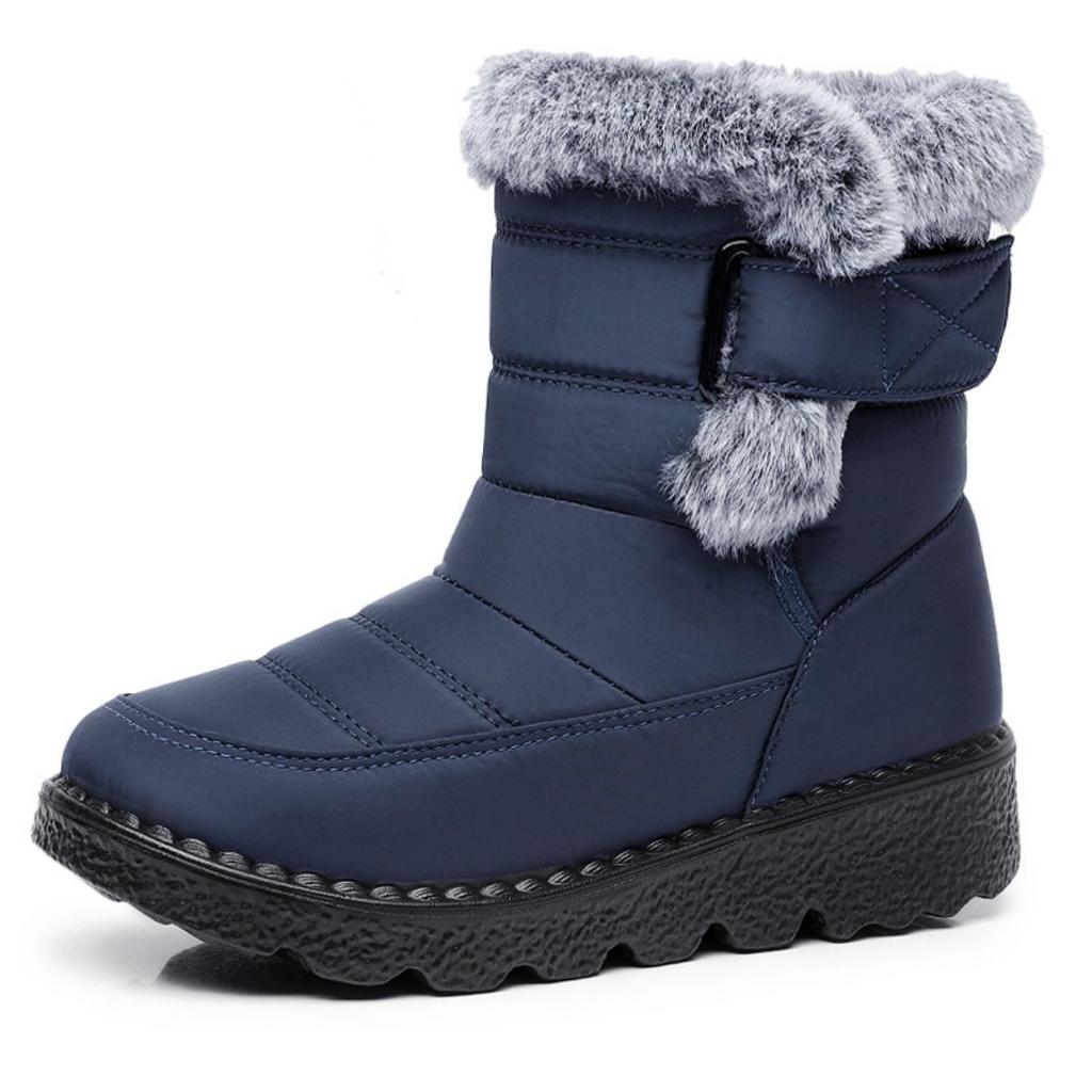 Women's Plush Winter Boots - Warm Lined Ankle Boots with Button Closure, Low Platform and Non Slip Sole, Casual Winter Shoes