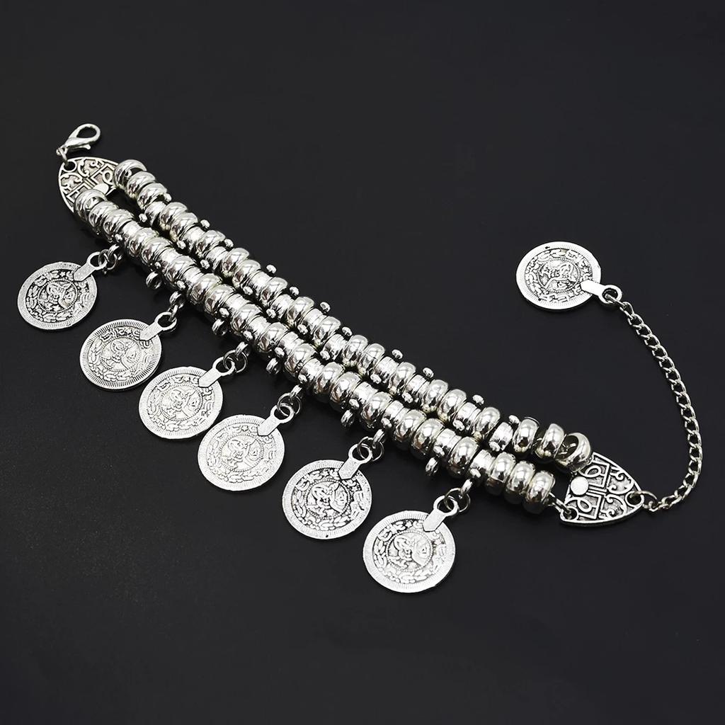 Bohemian Coin Charm Slave Bracelets For Women Vintage Silver Color Bracelet Gypsy Ethnic Tribal Festival Indian Jewelry Turkish