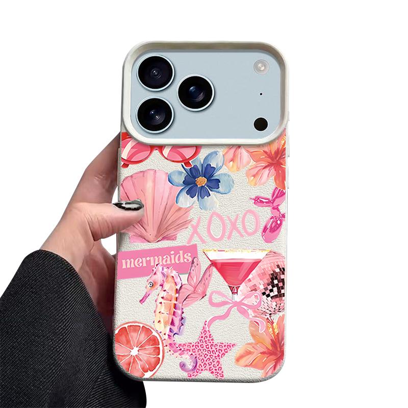 Розовый Чехол с Мультяшным Цветочным Рисунком для iPhone 17 Pro Max iPhone 16 Pro Max 15 14 13 12 11 16E Air Роскошная Силиконовая Крышка с Текстурой Кожи